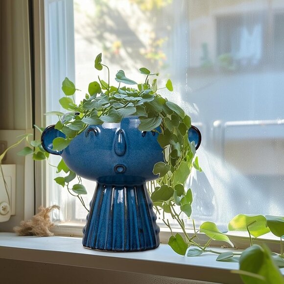 NEW 7 Inch Cute Face Planter for Indoor Outdoor Plants Ceramic Succulent Pot - Picture 3 of 10